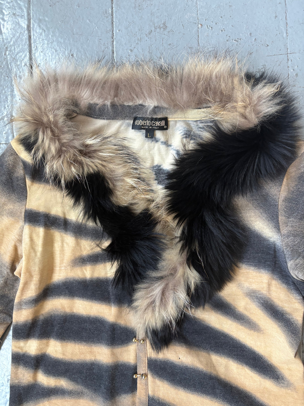 Roberto Cavalli F/W 2000 Fur Trimmed Cardigan