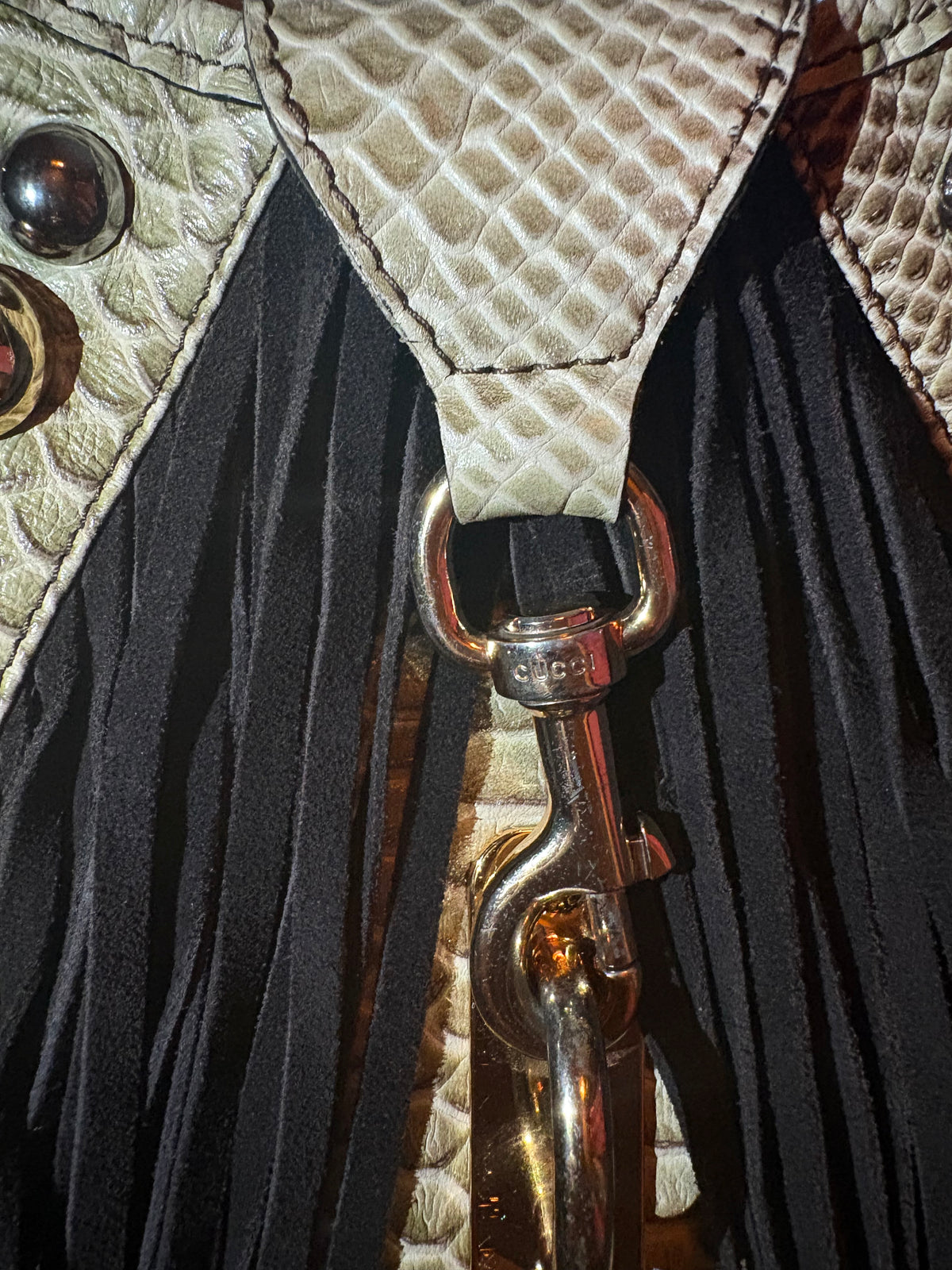Vintage Gucci Python and Fringe Babouska XL Hobo Handbag
