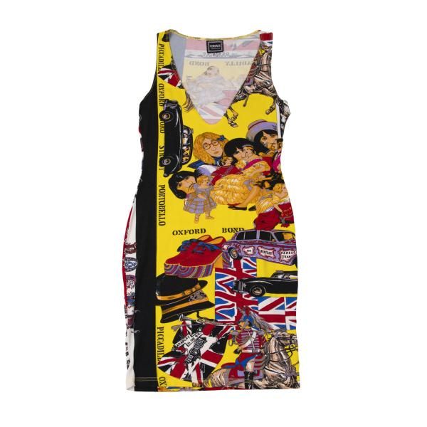 90's Versace Jeans Couture England Print Bodycon Dress