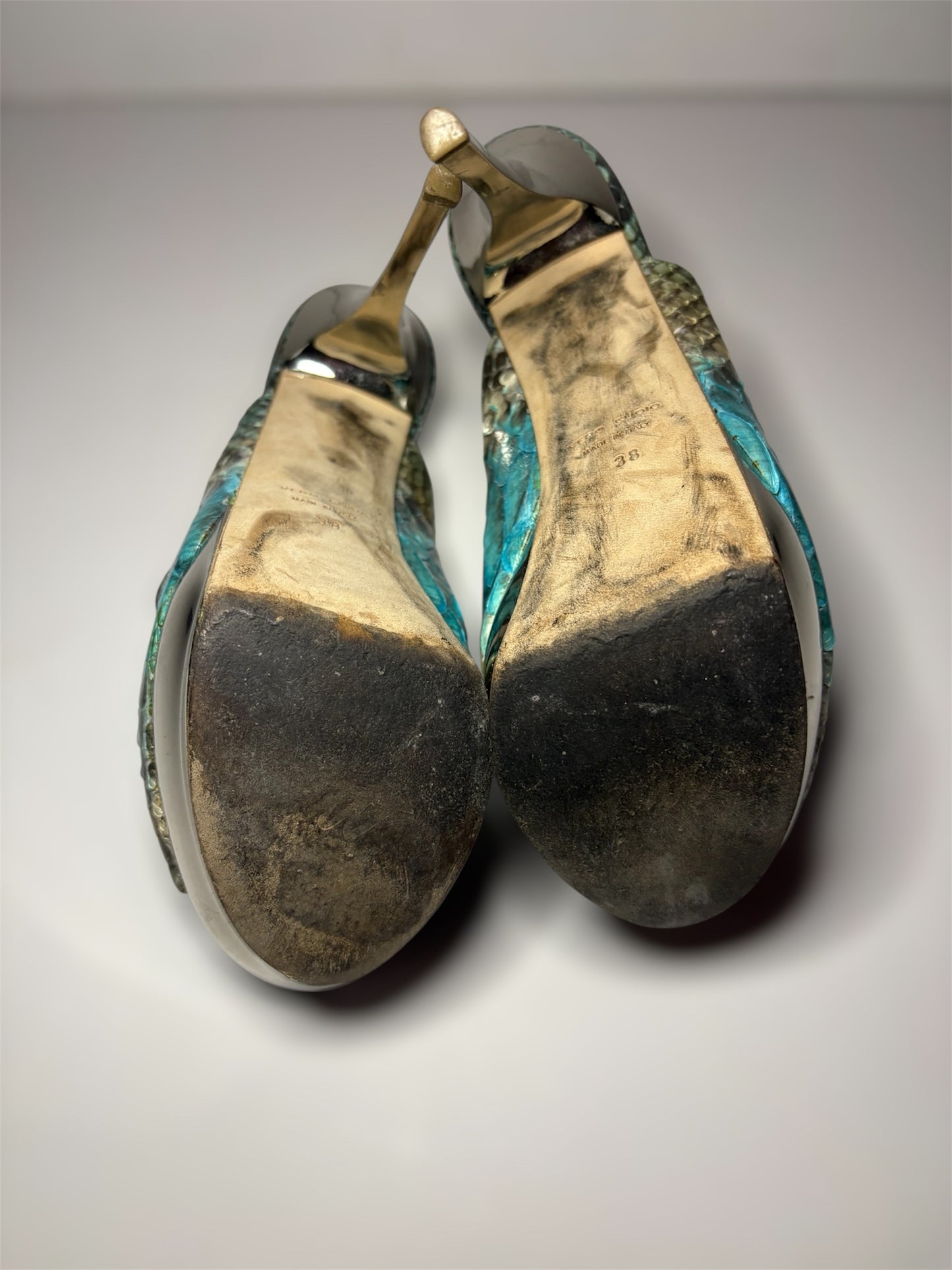 Vintage Snakeskin and Chrome Leather Mules