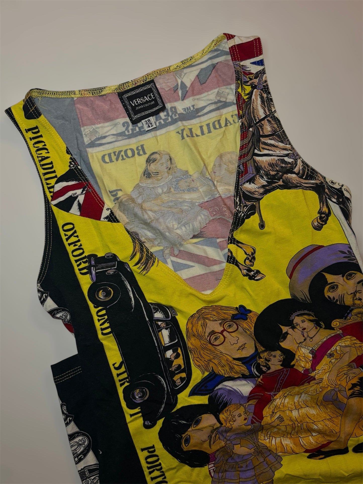 90's Versace Jeans Couture England Print Bodycon Dress